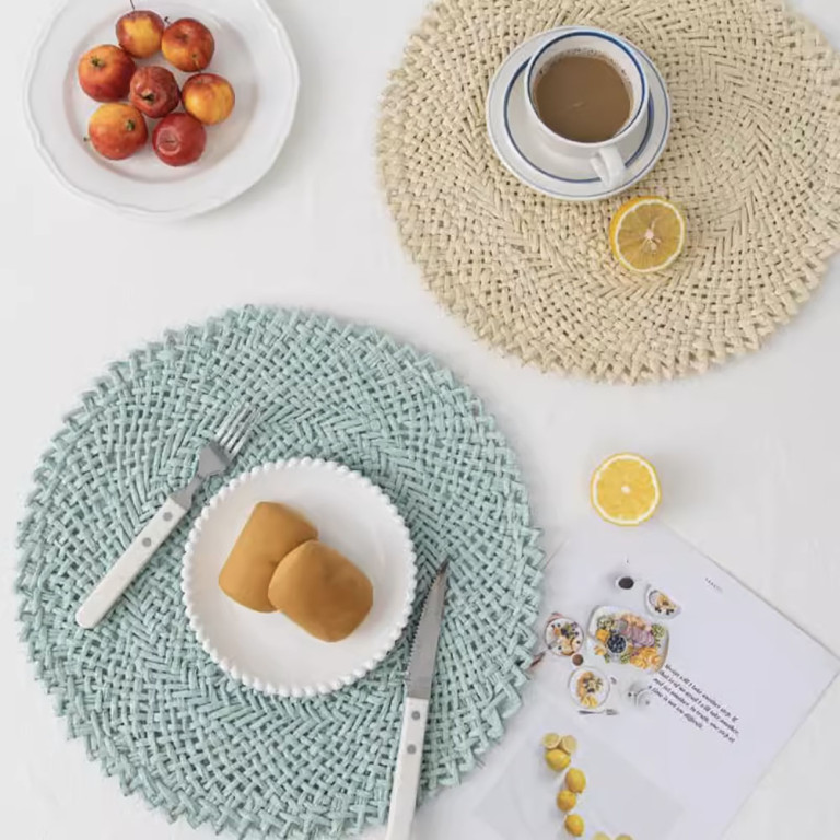 Rattan Placemats in Light Blue – Set of 2