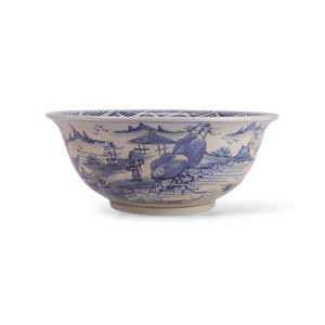 Blue White Ceramic Bowl Planter with Landscape