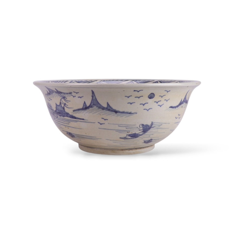 Blue White Ceramic Bowl Planter with Landscape