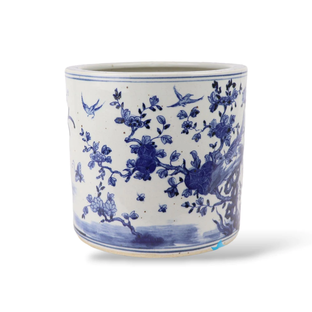 Blue White Ceramic Planter with Spring Elements