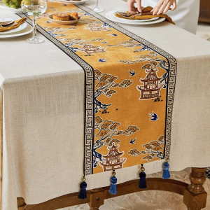 Table Runner with Pagoda Print & Tassels