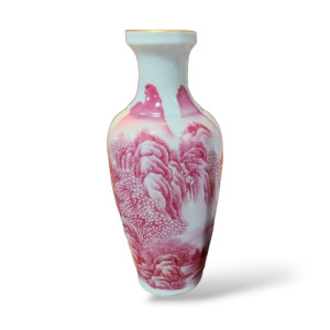 Pink Ceramic Vase with Landscape