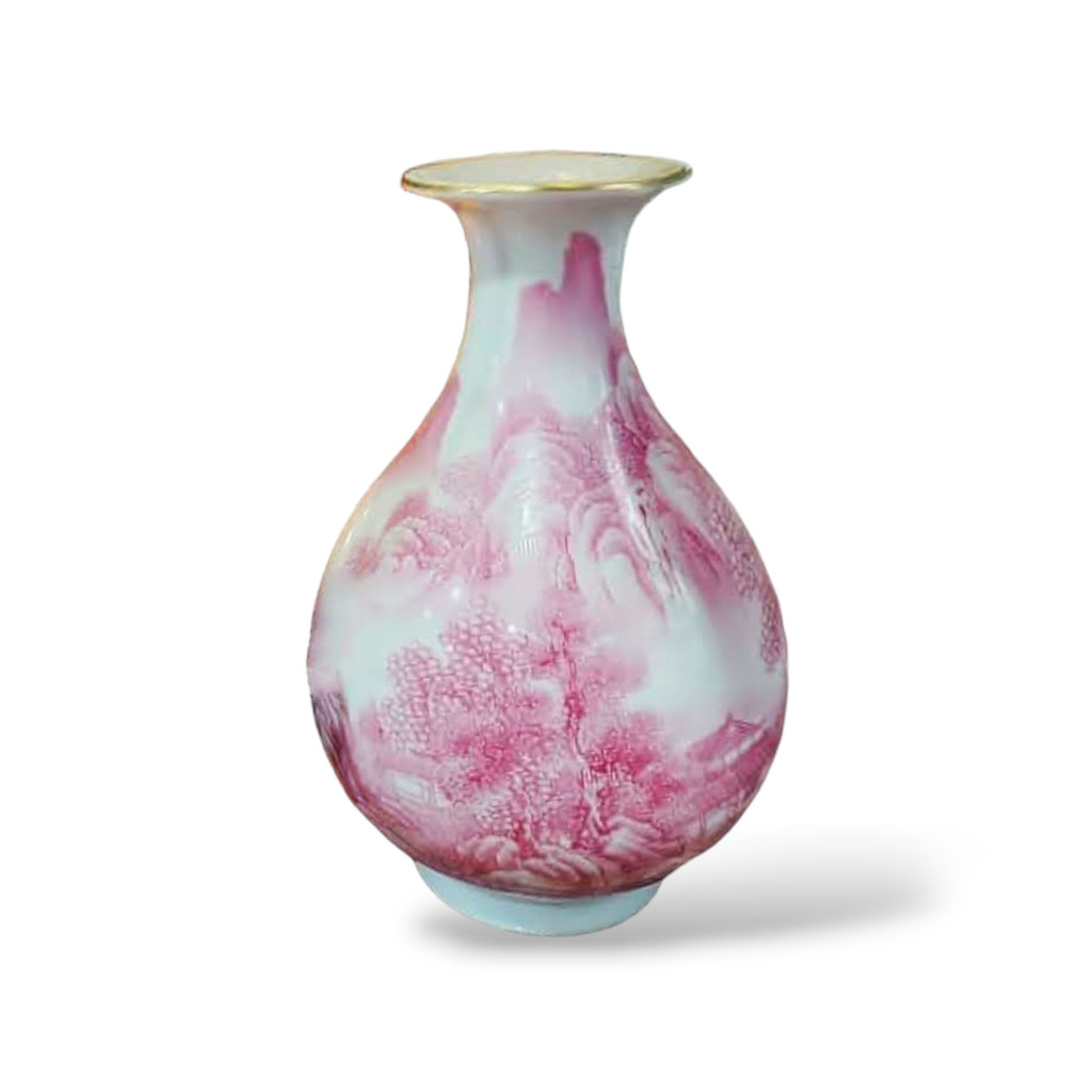 Round Shape Pink Ceramic Vase with Landscape