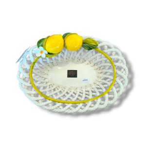 Lemon Porcelain Fruit Basket with Green Rim