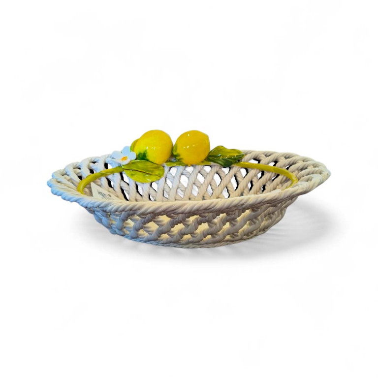 Lemon Porcelain Fruit Basket with Green Rim