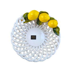 Round White Ceramic Fruit Basket with Yellow Lemons