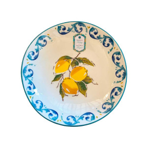 Round Yellow Lemon Serving Dish with Blue Rim – Turkey