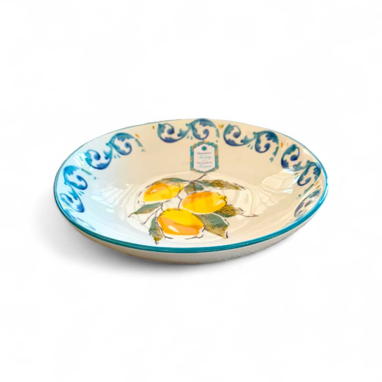 Round Yellow Lemon Serving Dish with Blue Rim – Turkey
