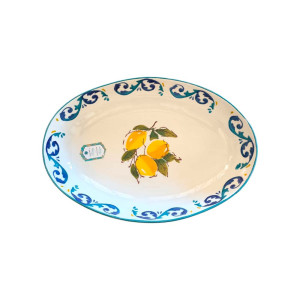 Oval Yellow Lemon Serving Dish With Blue Rim – Turkey