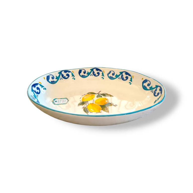 Oval Yellow Lemon Serving Dish With Blue Rim – Turkey