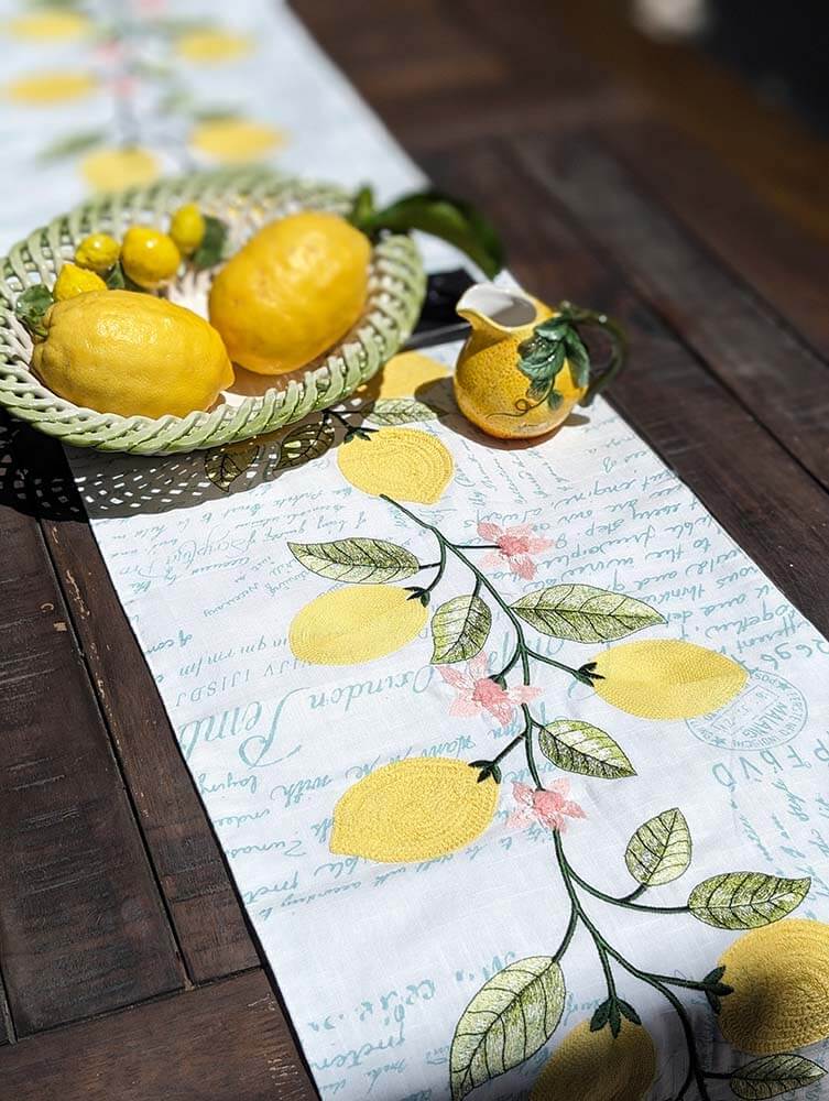 Embroidery Table Runner Yellow Lemon 36 x 183cm – Tahari Home