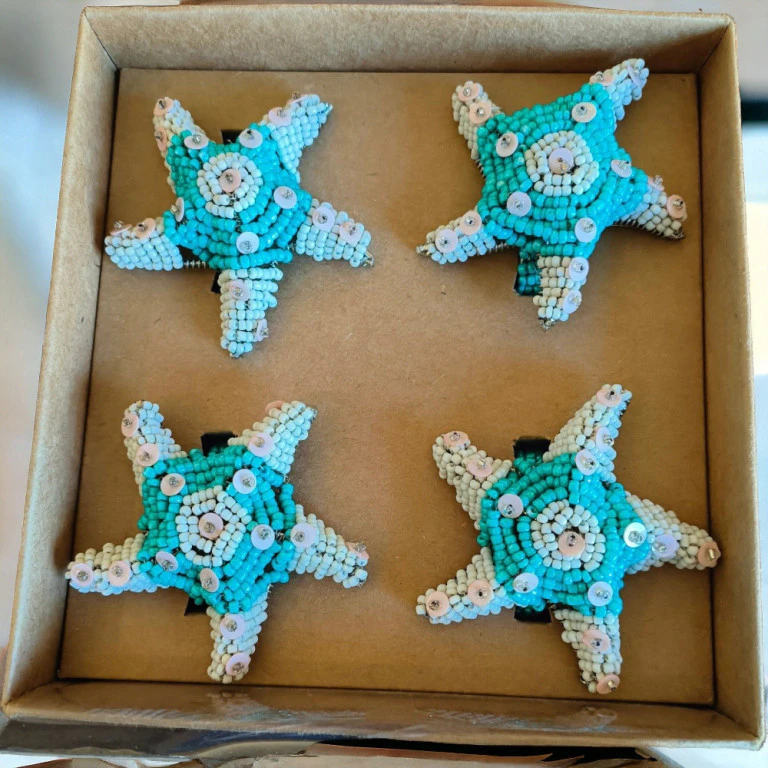 Set of 4 Beaded Starfish Napkin Ring – Tahari Home