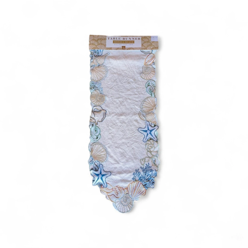 Table Runner with Embroidered Seashell 41 x 228cm – Monica Beach