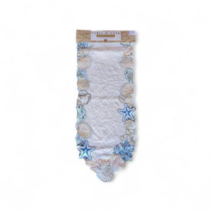 Table Runner with Embroidered Seashell 41 x 228cm – Monica Beach
