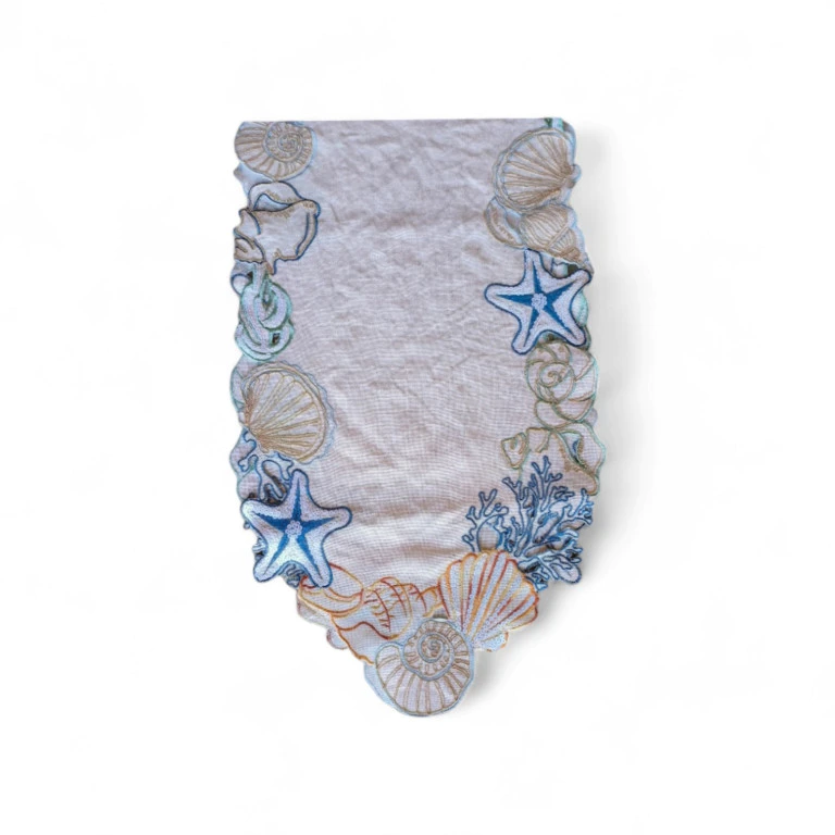 Table Runner with Embroidered Seashell 41 x 228cm – Monica Beach