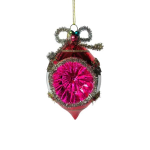 Fuchsia Olive-Shaped Reflective Glass Ornament