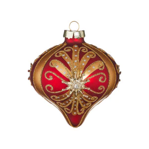 Red Heart-Shaped Glass Ornament with Glitter and Star Details 10cm