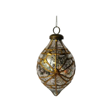 Shiny Blue Glass Ornament with Gold Bead Details 10cm