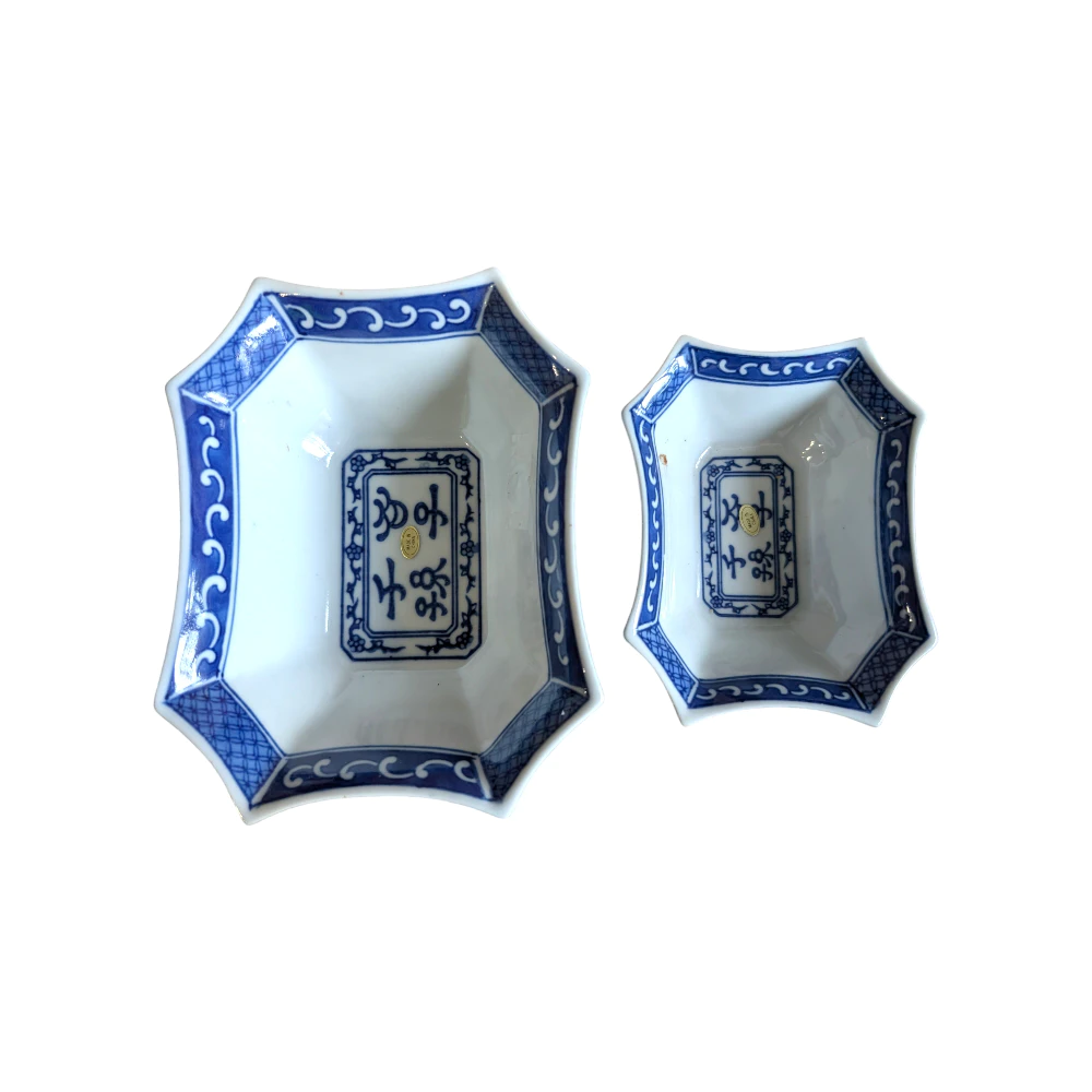 Set of 3 Vintage Blue and White Ceramic Serving Plates