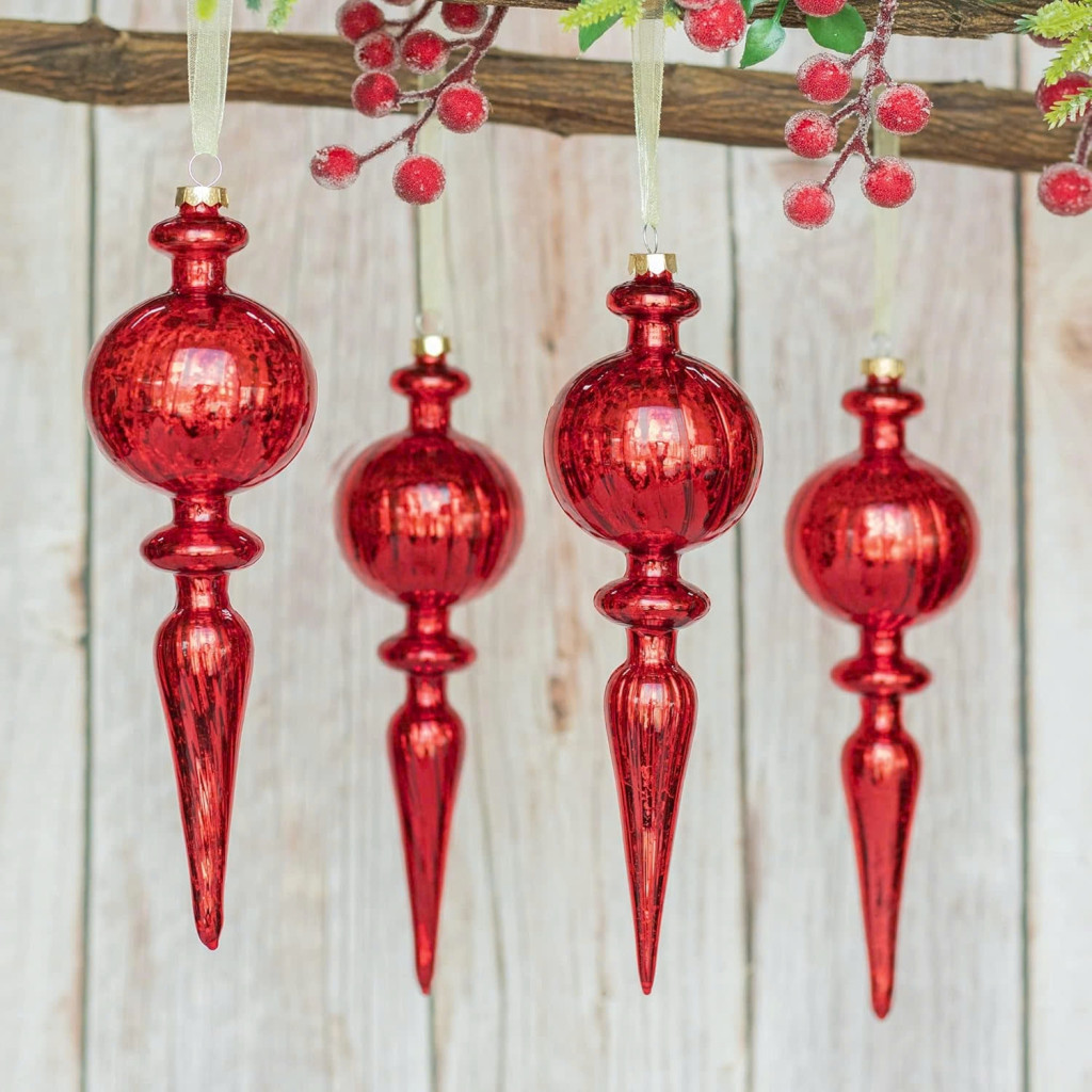 Set of 4 Mercury Glass Finial Ornament
