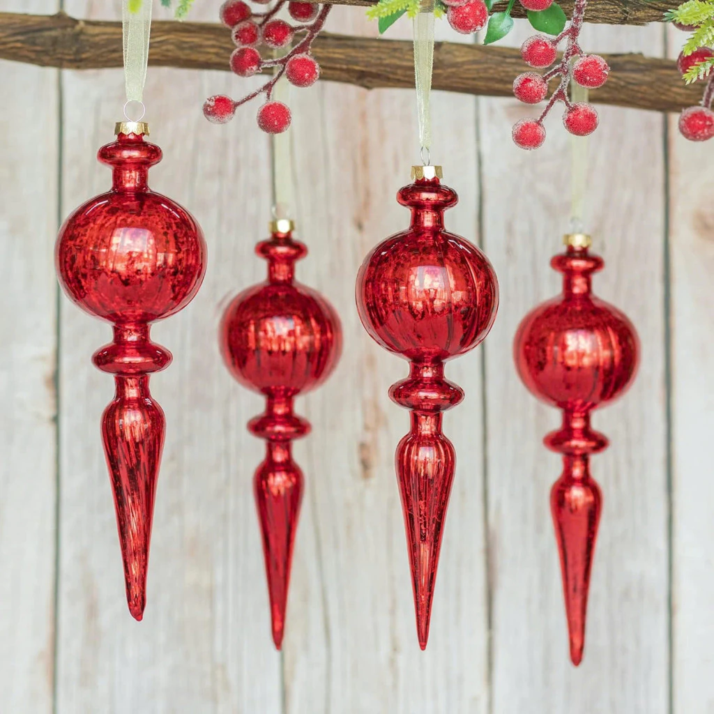 Set of 4 Mercury Glass Finial Ornament