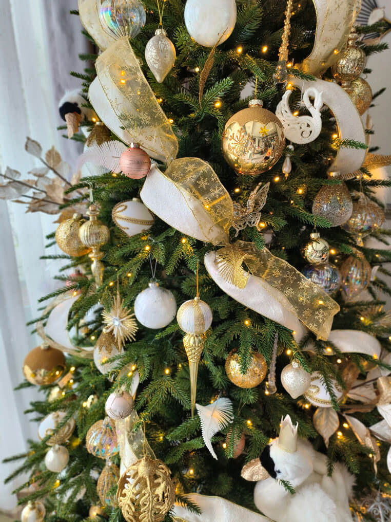 Sheer Gold Ribbon with Snowflakes 63mm Wide – 22m/45m Roll