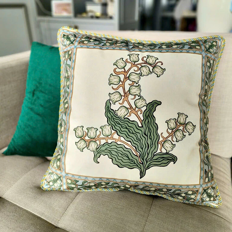Velvet Cushion Cover with Lily of the Valley 45 x 45cm