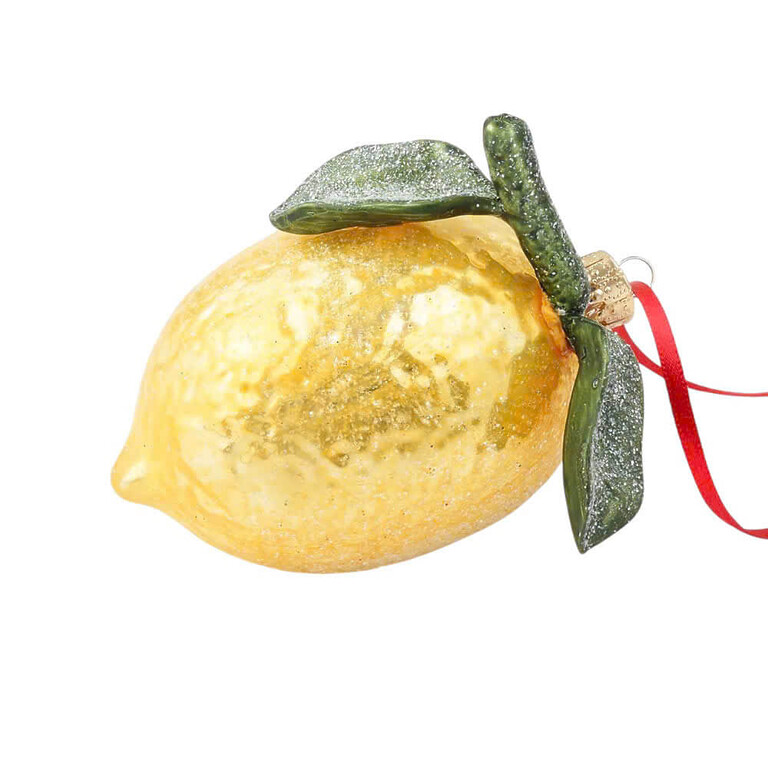 Holiday Lane Gold Glitter Glass Lemon Ornament