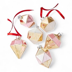 Holiday Lane Set of 6 Rose Gold Diamond-Shaped Glass Ornaments