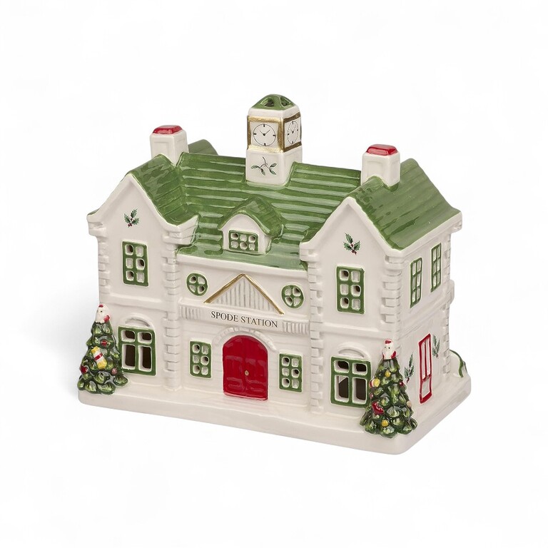Spode Christmas Train Station Ornament with LED Lights