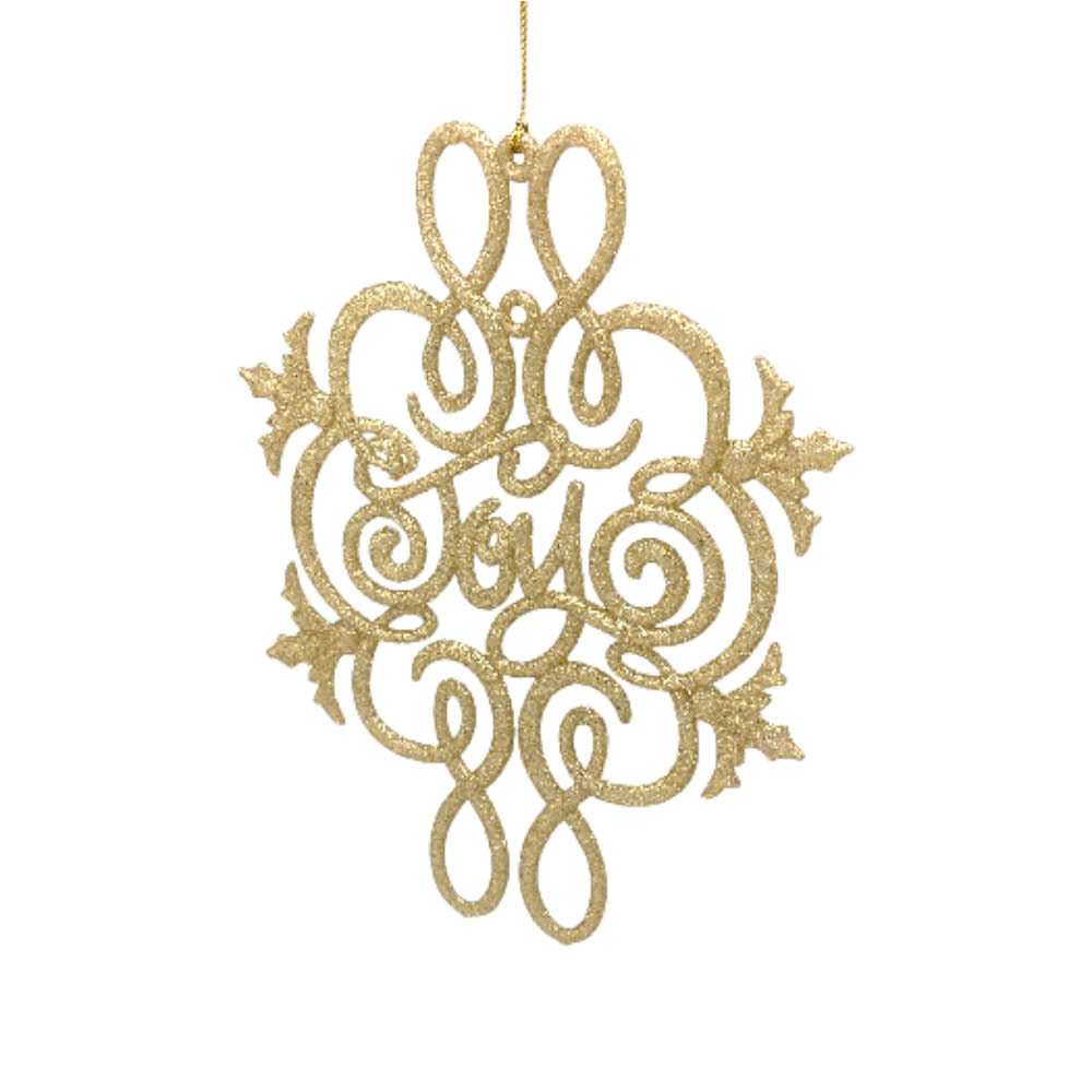 ODD-JOY Gold Glitter Christmas Tree Plaque with “Joy” Text