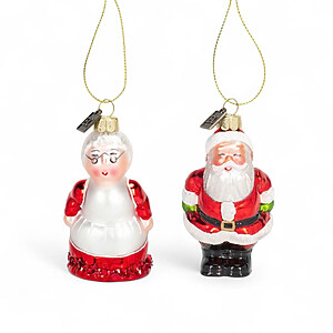 ORN-RAZ-SANTACOUPLE Glass Santa & Mrs. Claus Ornament Set – Raz Imports (USA)