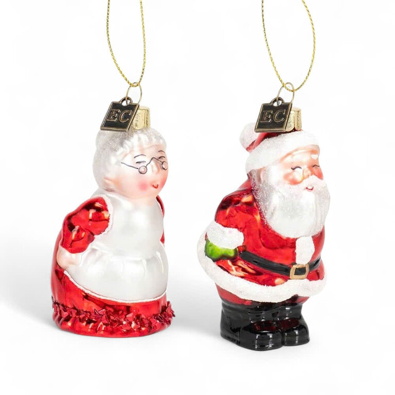 ORN-RAZ-SANTACOUPLEa Glass Santa & Mrs. Claus Ornament Set – Raz Imports (USA)