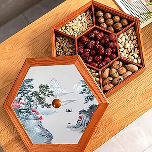 CANDYTRAY-SCENERY Wooden Tết Candy Box with Embroidered Tranquil Spring Landscape Lid