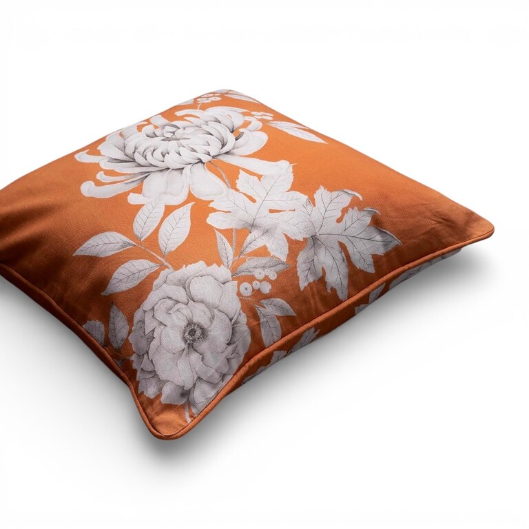CUSH-COTTN-CHRYSANTHEMUM-b Orange Decorative Pillow Cover with Large Chrysanthemum Motif – Maison d’Hermine