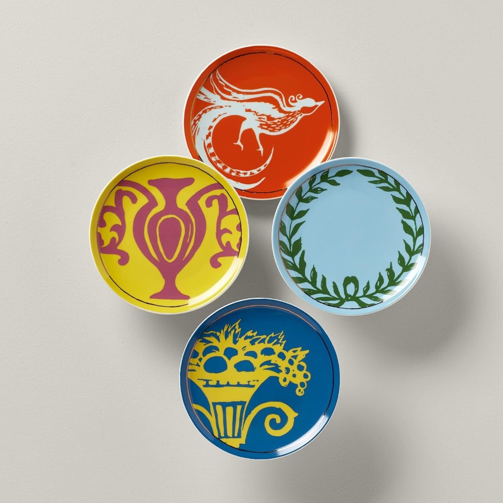 PLATES-LENOX-LXREMIX-b Set of 4 Gold-Rimmed Porcelain Salad or Dessert Plates from the LX Remix Collection – Lenox (USA)