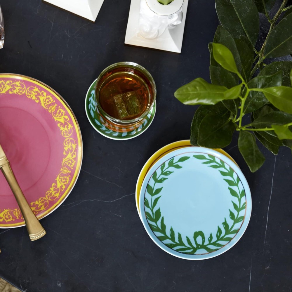 PLATES-LENOX-LXREMIX-d Set of 4 Gold-Rimmed Porcelain Salad or Dessert Plates from the LX Remix Collection – Lenox (USA)
