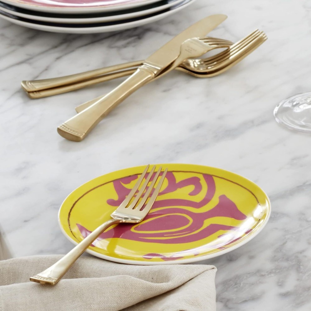 PLATES-LENOX-LXREMIX-e Set of 4 Gold-Rimmed Porcelain Salad or Dessert Plates from the LX Remix Collection – Lenox (USA)