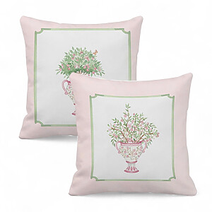 CUSH-PASTEL-CHINOISERIPLNTERS Set of 2 Pastel Pink Chinoiserie Floral Planter Cushion Covers
