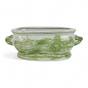 FOOTBATH-GREWHI-LANDSCAPE Green-Glazed Ceramic Oval Planter with Classical Landscape Motif
