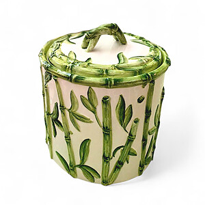 JAR-LESOTTOMANS-BAMBOO Hand-Painted Green Bamboo Motif Ceramic Decorative Jar – Les Ottomans (Italy)